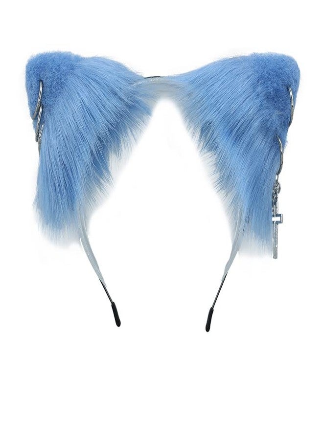 VIGVAN Cat Cosplay Ears Accessories Punk Gothic Cross Cat Ears Headbands Clips (Blue) - Image 2